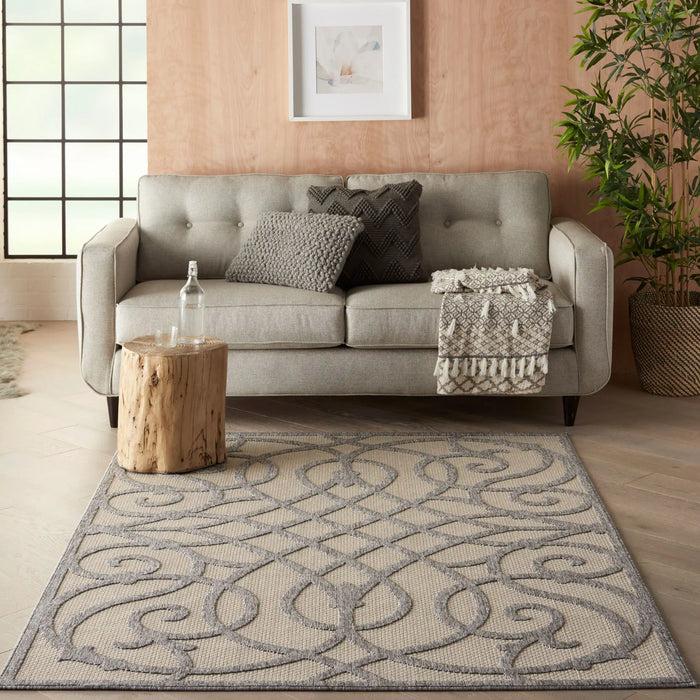 Nourison cozumel outdoor czm04 cream grey Grey, Ivory, Cream Living Room Geometric Rug.