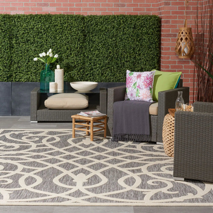 Nourison cozumel outdoor czm04 grey Grey Living Room Geometric Rug.