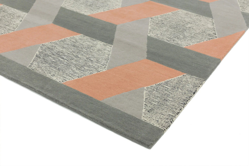 Asiatic camden pink Grey, Pink Living Room Geometric Rug.