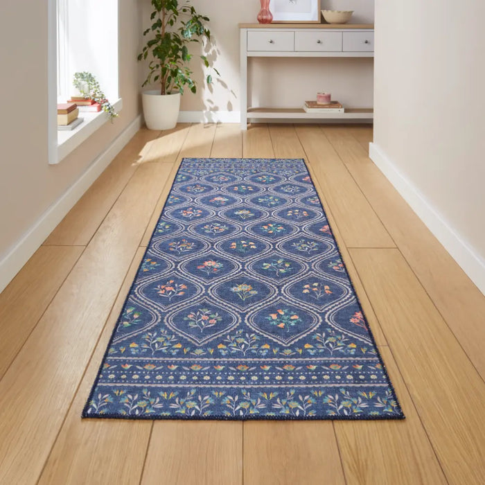 Catherine Lansfield  Cameo Floral Blue Washable Rug