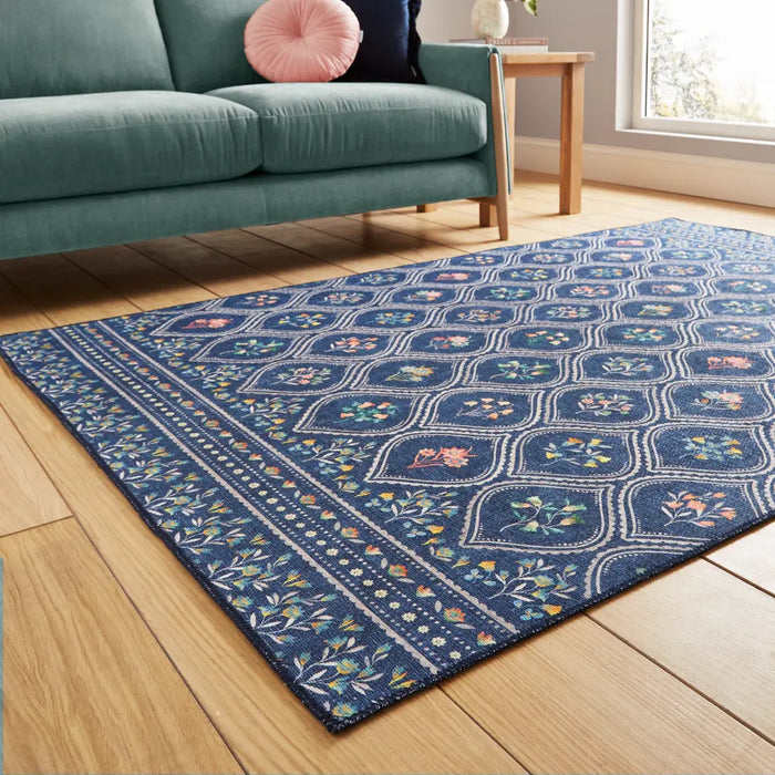 Catherine Lansfield  Cameo Floral Blue Washable Rug