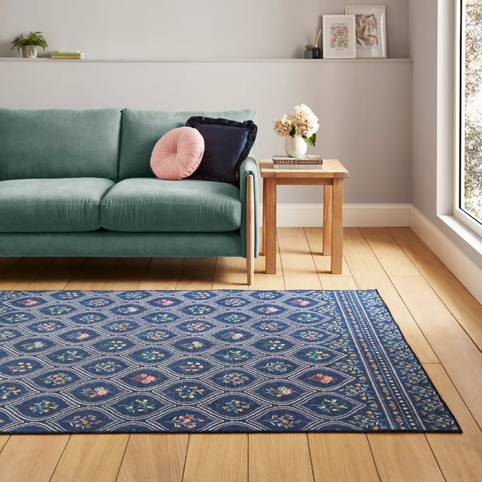 Catherine Lansfield  Cameo Floral Blue Washable Rug