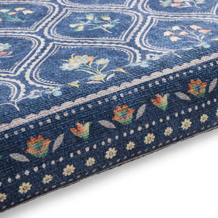 Catherine Lansfield  Cameo Floral Blue Washable Rug
