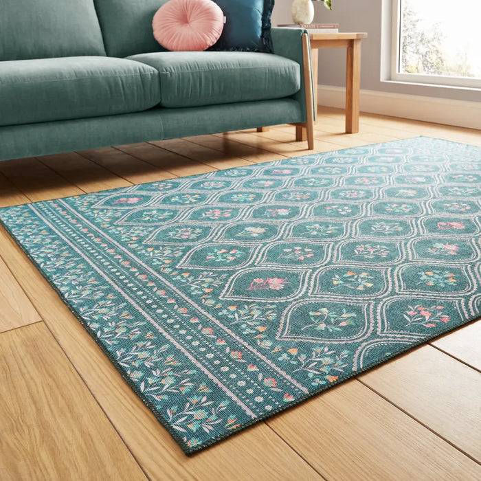 Catherine Lansfield  Cameo Floral Green Washable Rug