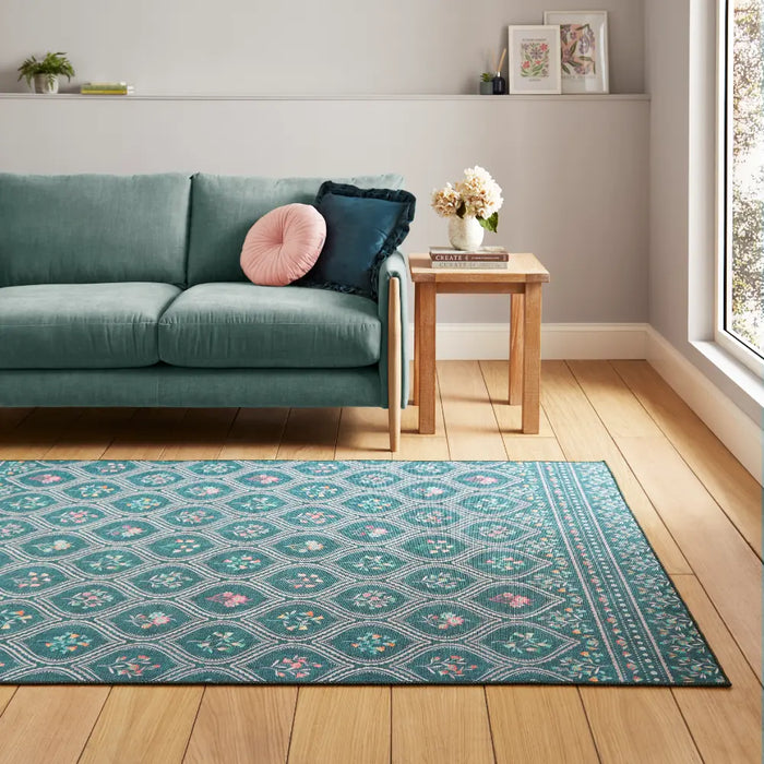 Catherine Lansfield  Cameo Floral Green Washable Rug