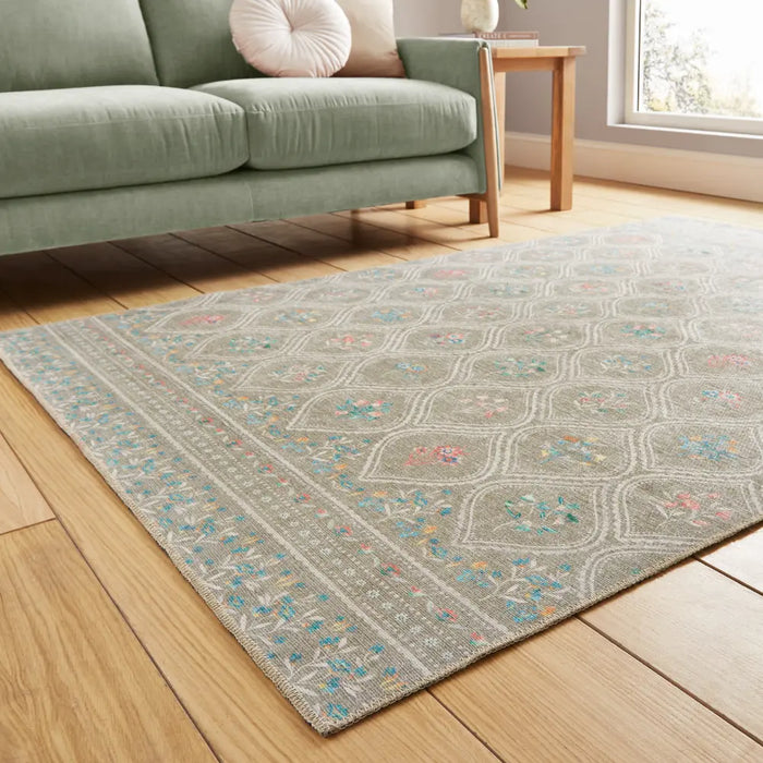 Catherine Lansfield  Cameo Floral Sage Green Washable Rug