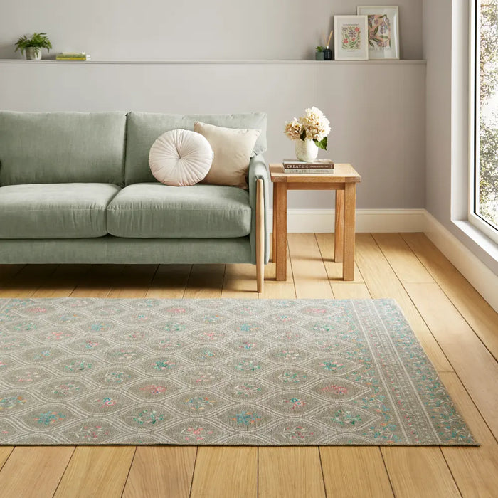 Catherine Lansfield  Cameo Floral Sage Green Washable Rug