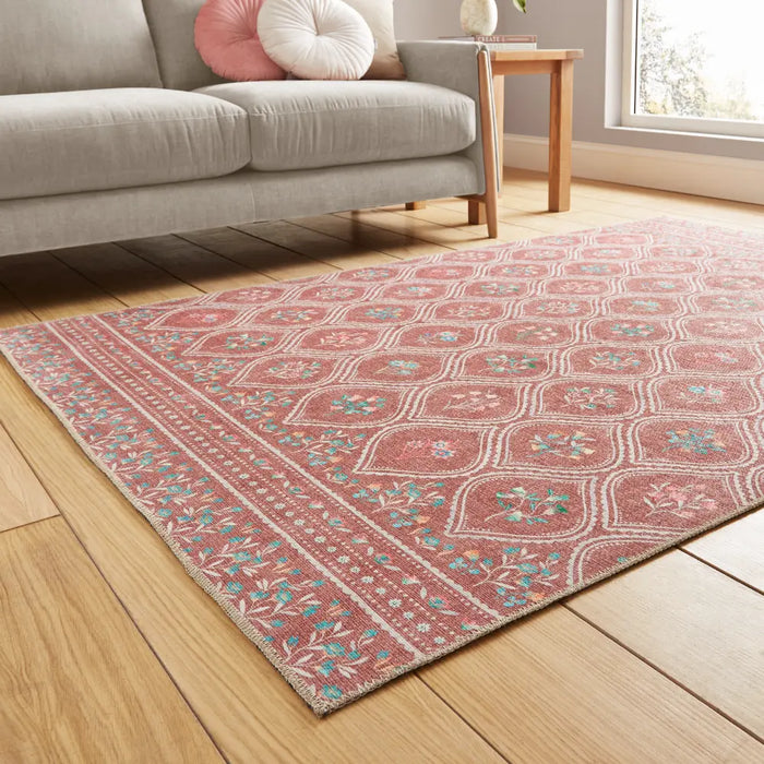 Catherine Lansfield  Cameo Floral Terracotta Washable Rug