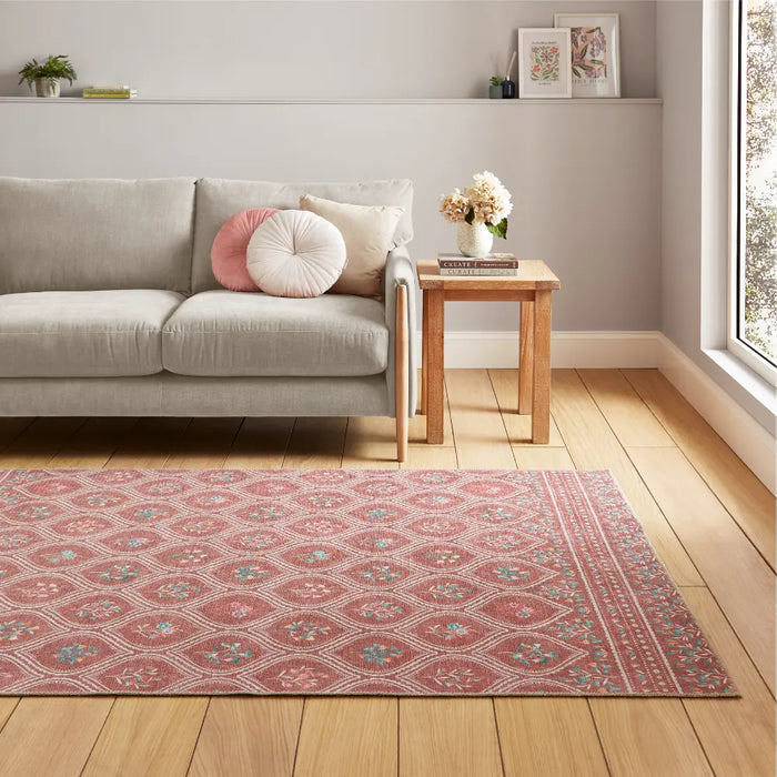 Catherine Lansfield  Cameo Floral Terracotta Washable Rug