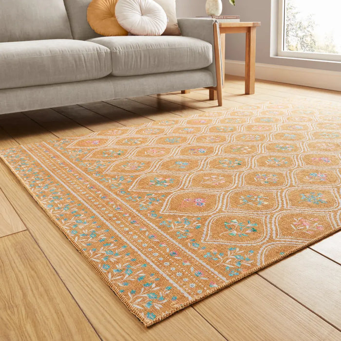 Catherine Lansfield  Cameo Floral Yellow Washable Rug