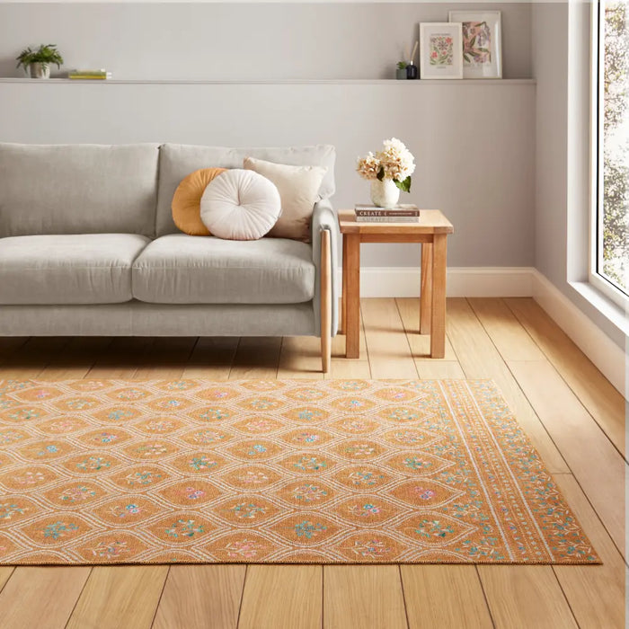 Catherine Lansfield  Cameo Floral Yellow Washable Rug