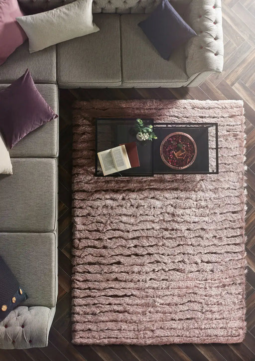 Origins carved glamour adobe rose Pink Living Room Shaggy Rug.