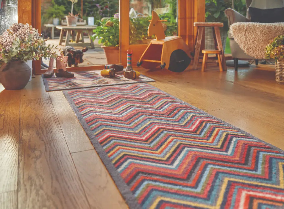 Patterned Hug Rug Chevron 1 Runner Multicoloured Rug — RugsDirect Online