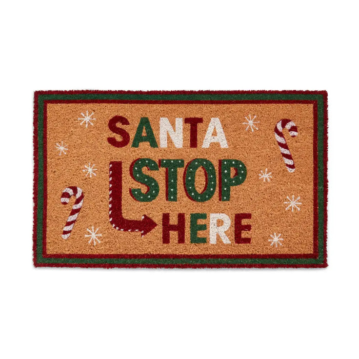 Christmas Coir Santa Stop Here Green/Red