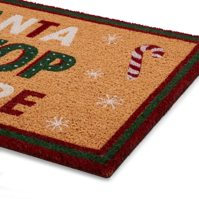 Christmas Coir Santa Stop Here Green/Red
