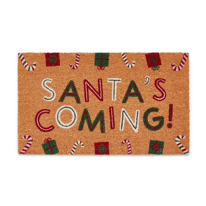 Christmas Coir Santas Coming Green/Red