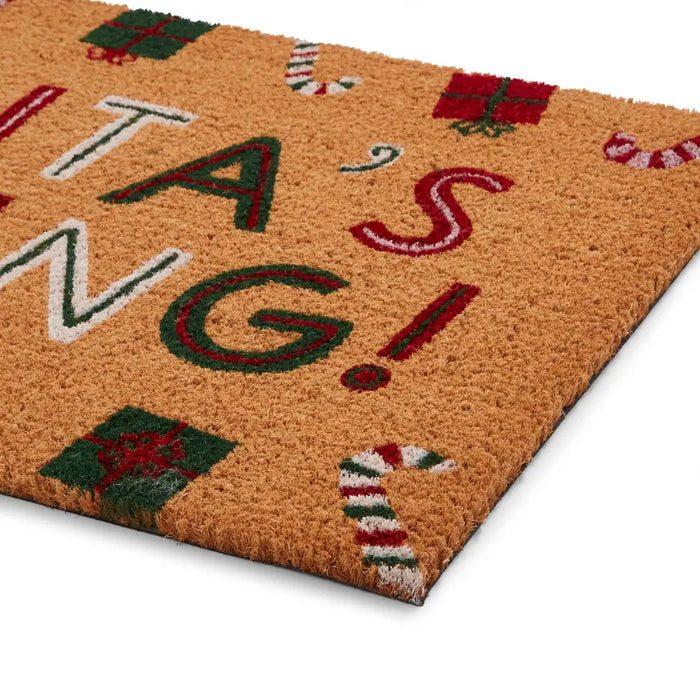 Christmas Coir Santas Coming Green/Red
