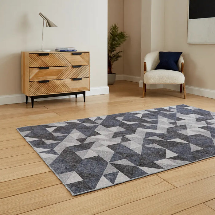 Coral H1057 Blue/Grey Modern Washable Rug