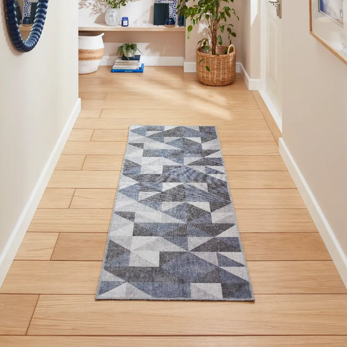 Coral H1057 Blue/Grey Modern Washable Rug