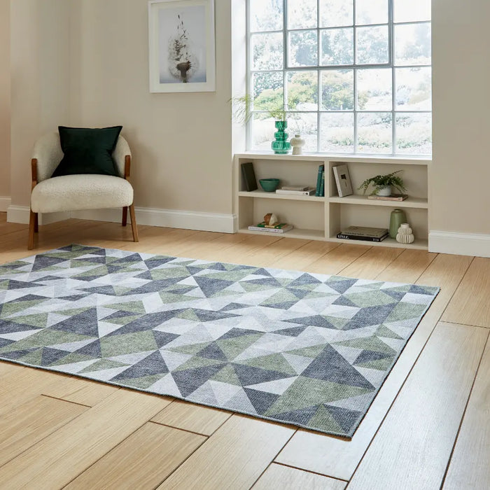 Coral H1057 Green/Grey Modern Washable Rug