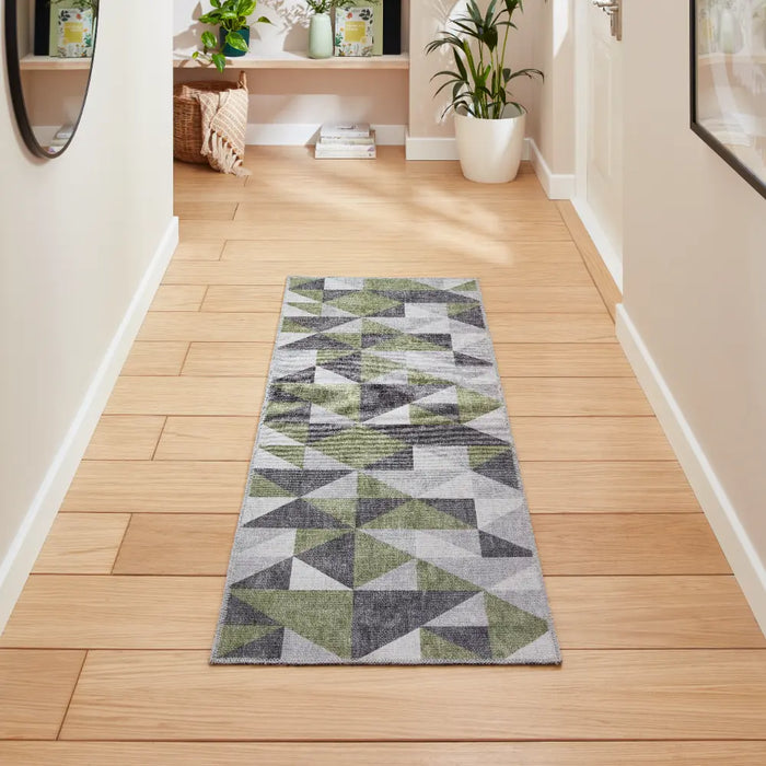 Coral H1057 Green/Grey Modern Washable Rug