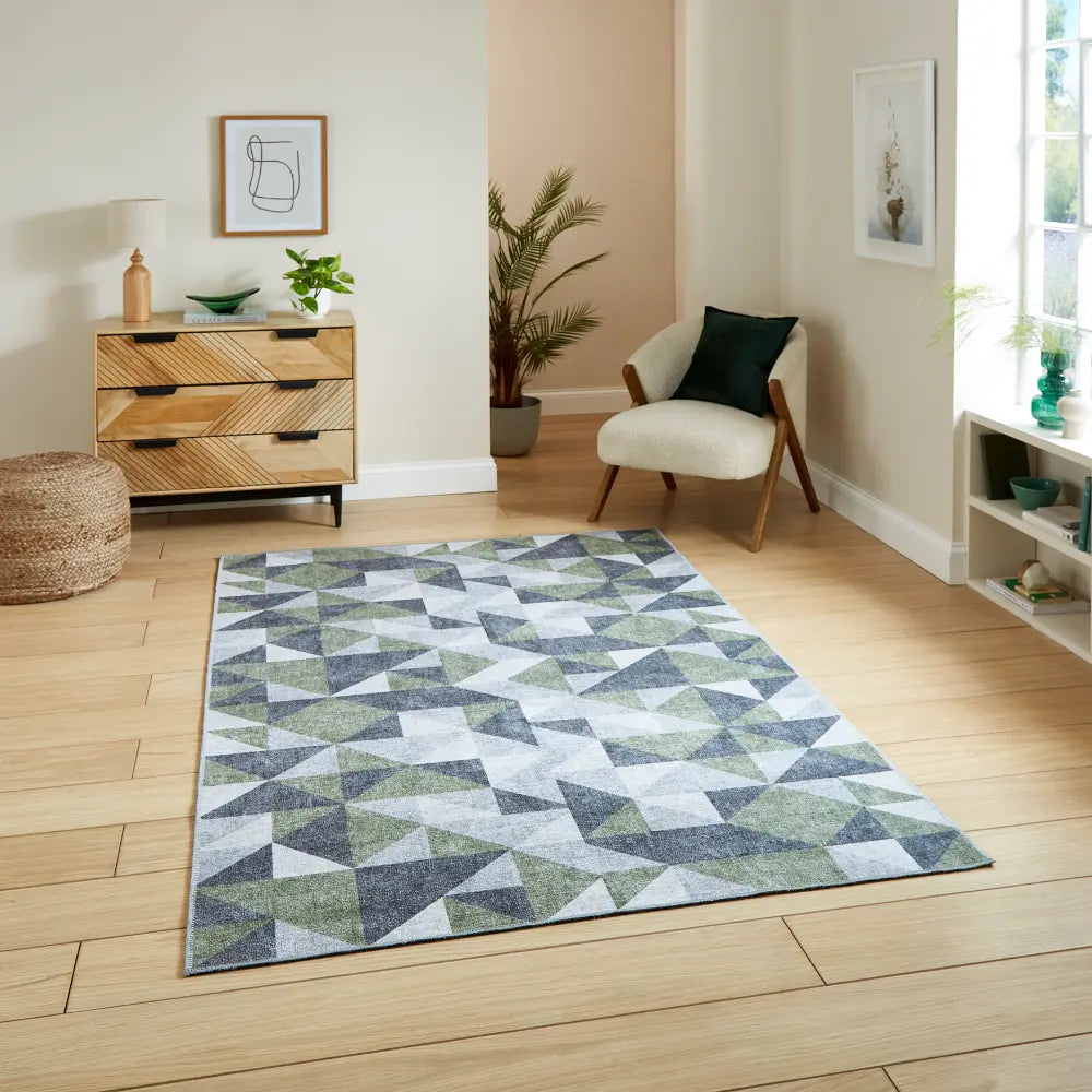 Coral Green/Grey Washable Modern Rug | Stain Resistant — RugsDirect Online