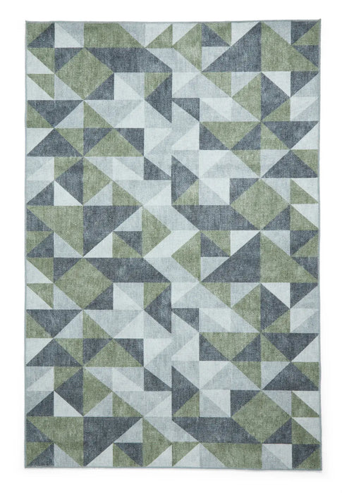 Coral H1057 Green/Grey Modern Washable Rug