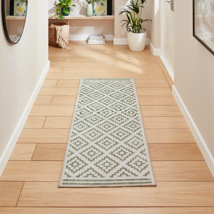 Coral H1058 Green Modern Washable Rug