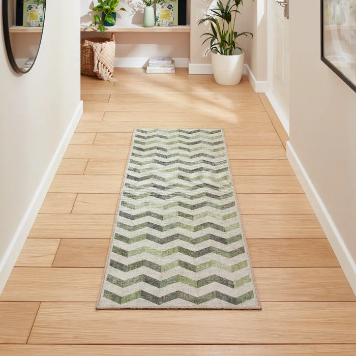 Coral H1059 Green Modern Washable Rug