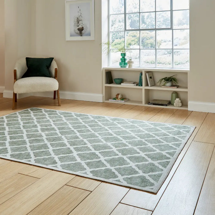 Coral H1063 Green Modern Washable Rug