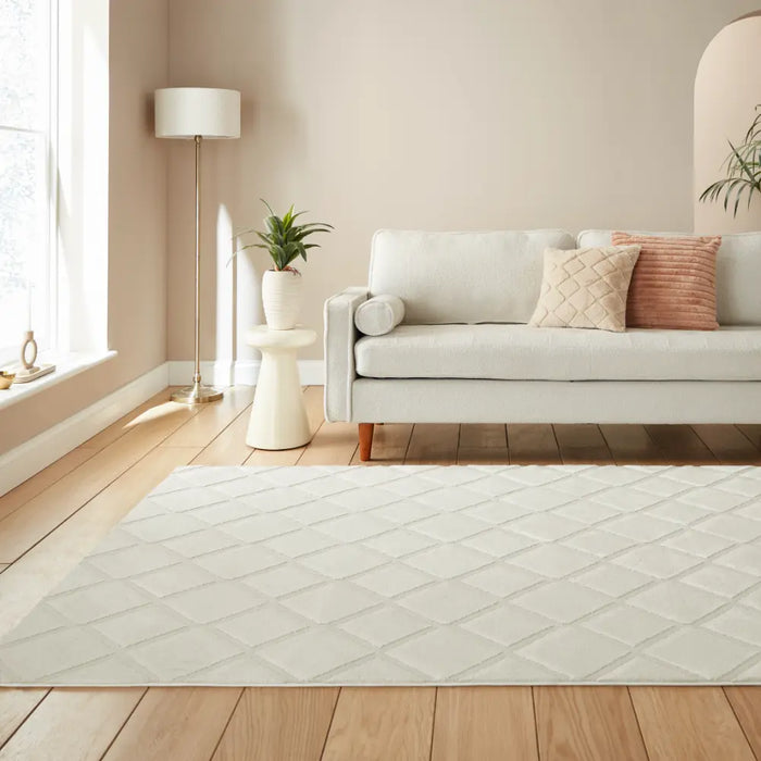Cream Diamond Pattern Rug Catherine Lansfield Cosy Diamond Cream Cream Rug — RugsDirect Online
