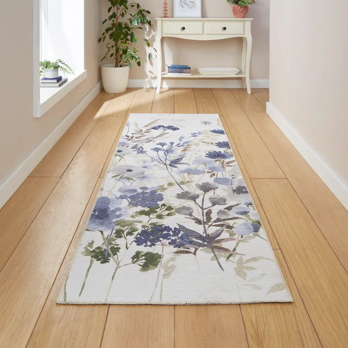 Catherine Lansfield  Country Floral Blue Washable Rug