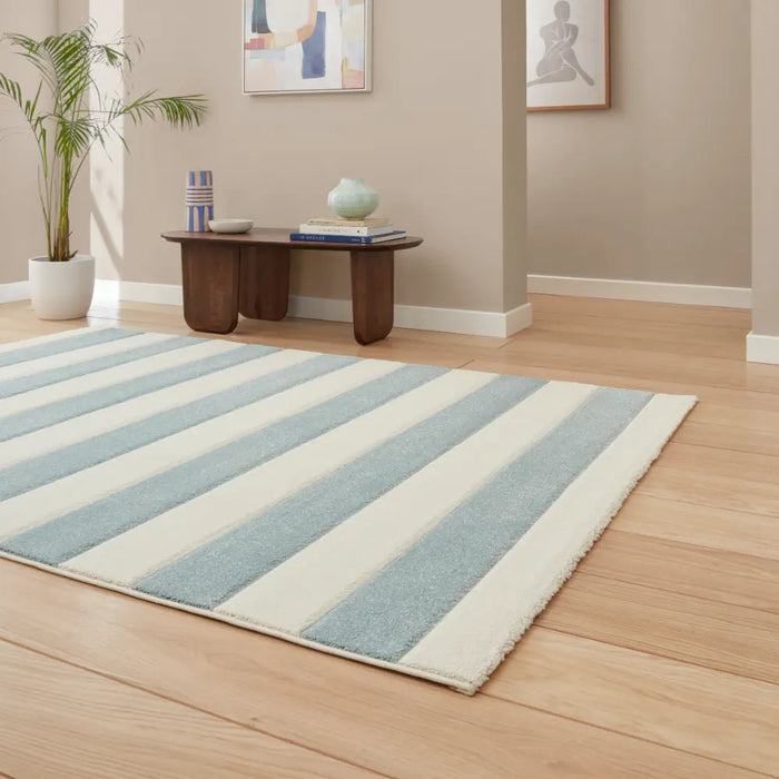 Catherine Lansfield Cove Stripe Modern Linear Rug Blue Rug — RugsDirect ...