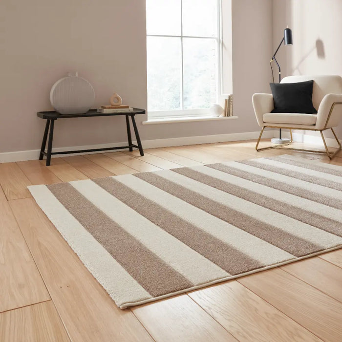 Catherine Lansfield Cove Stripe Modern Linear Rug Beige Rug ...