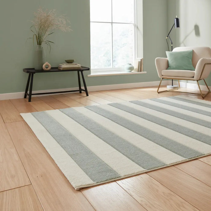 Catherine Lansfield Cove Stripe Modern Linear Sage Green Rug