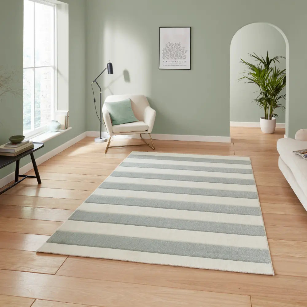 Catherine Lansfield Cove Stripe Modern Linear Rug Green Rug ...