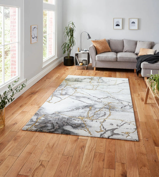 Think Rugs craft 23270 ivory gold Yellow, Ivory Living Room Geometric Rug.