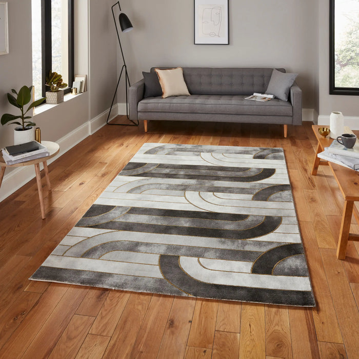 Think Rugs craft 23430 grey gold Grey, Yellow, Multicoloured Living Room Geometric Rug.