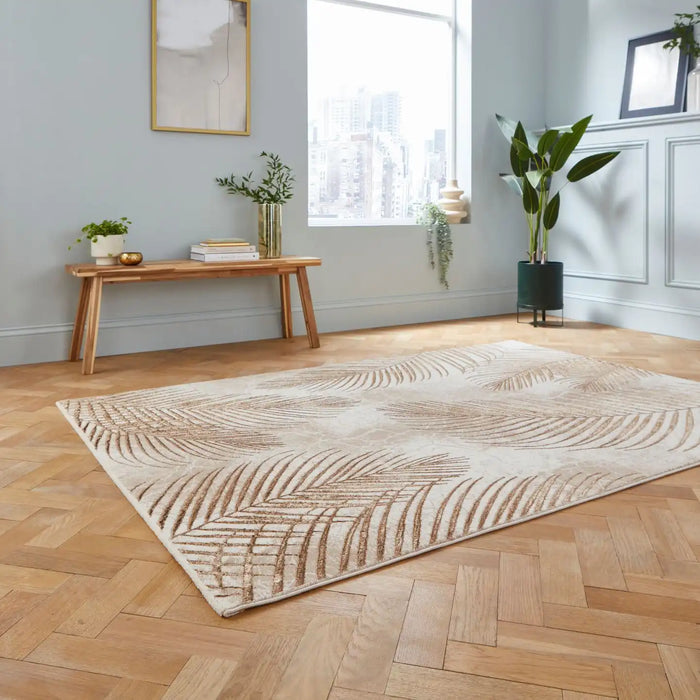 Think Rugs creation 50051 beige bronze Beige Living Room Floral Rug.