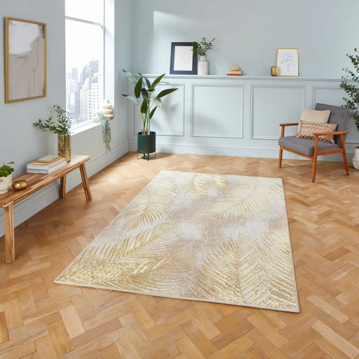 Think Rugs creation 50051 beige gold Yellow, Beige Living Room Floral Rug.