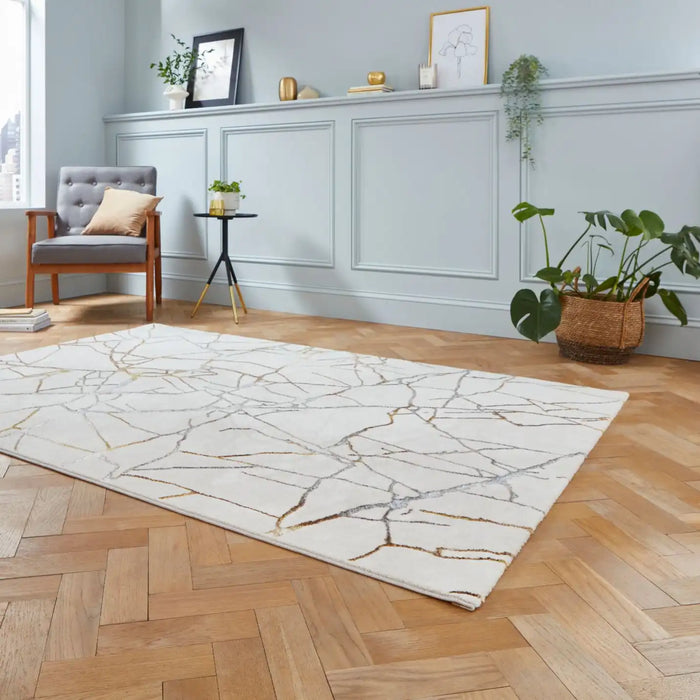 Think Rugs creation g2848 ivory gold Yellow, Ivory Living Room Floral Rug.