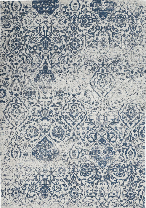 Nourison damask das06 ivory navy Blue, Ivory, Navy Living Room Flat Weave Rug.