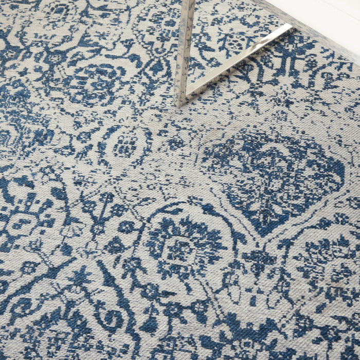 Nourison damask das06 ivory navy Blue, Ivory, Navy Living Room Flat Weave Rug.