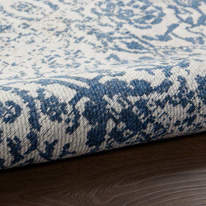 Nourison damask das06 ivory navy Blue, Ivory, Navy Living Room Flat Weave Rug.