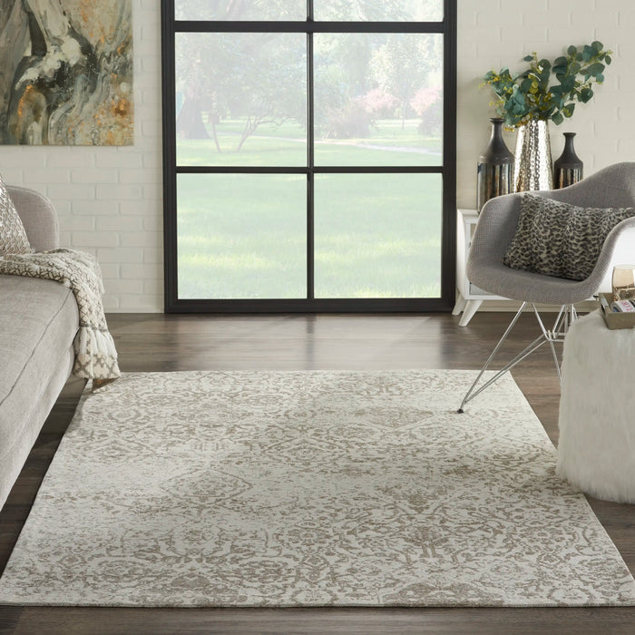 Nourison damask das06 ivory Ivory Living Room Flat Weave Rug.
