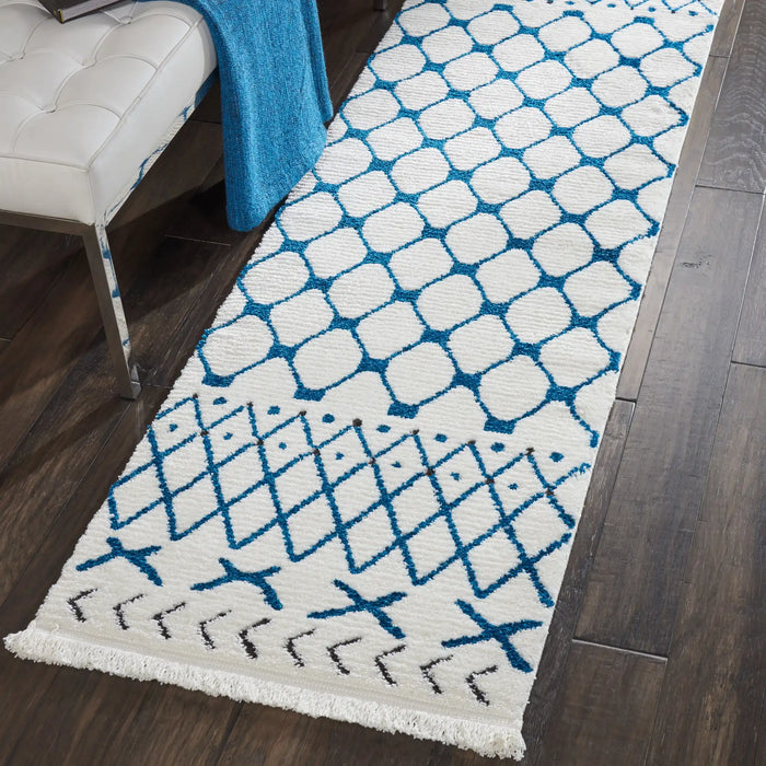 Nourison kamala ds500 white blue Blue, Ivory Living Room Geometric Rug.