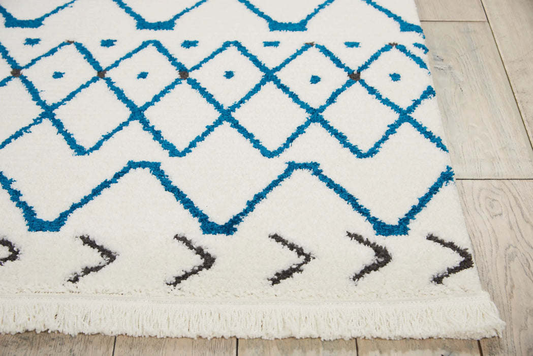 Nourison kamala ds500 white blue Blue, Ivory Living Room Geometric Rug.