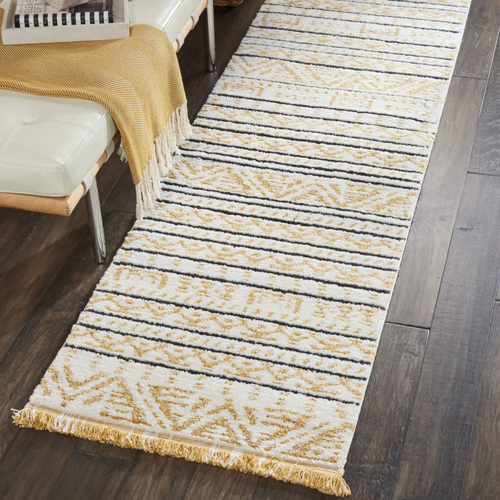 Nourison kamala ds503 yellow Yellow, Ivory Living Room Geometric Rug.