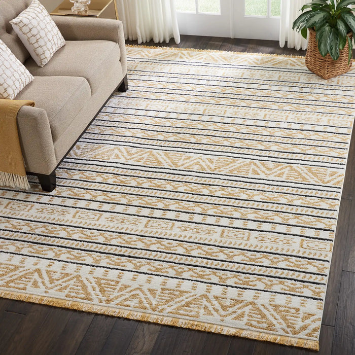 Nourison kamala ds503 yellow Yellow, Ivory Living Room Geometric Rug.