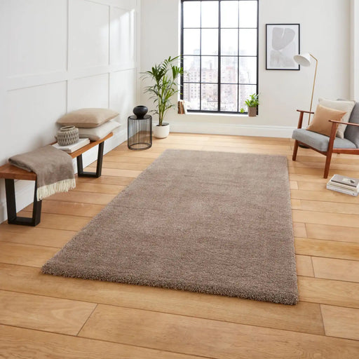Think Rugs deluxe mink Brown Living Room Shaggy Rug.